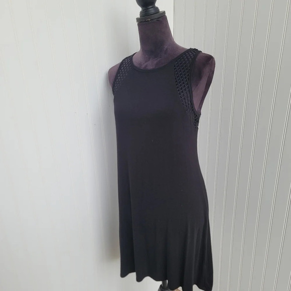 LILY BLEU BEACH Black Stretchy Fishnet Racer Tank Mini Dress Sleveless Sz S - Picture 9 of 11